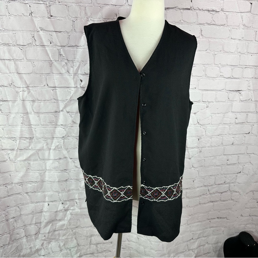 Bechamel Black button down tunic vest embroidered accent womens XL boho western